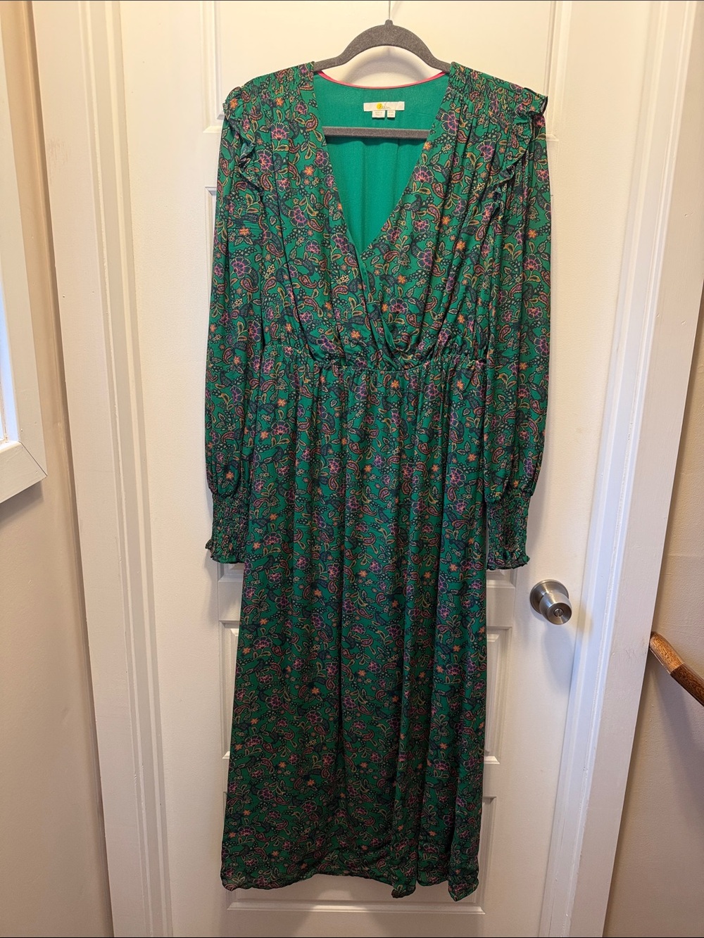 Boden Green Floral Long Sleeve Maxi Dress